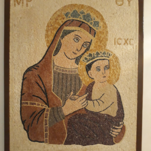 Mother Mary and baby Jesus in mosaic